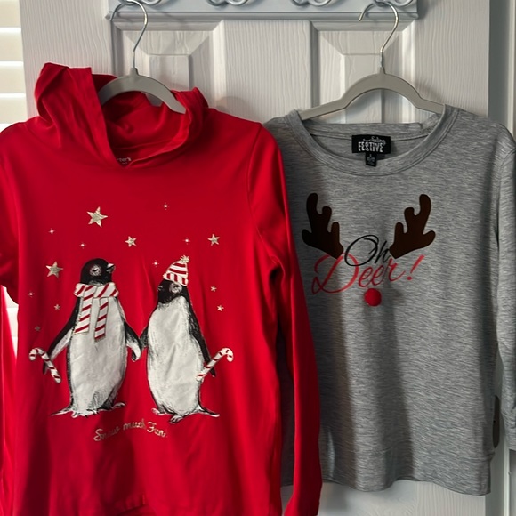 Bundle of 2 girls Christmas tops size 10/12 - Picture 1 of 4